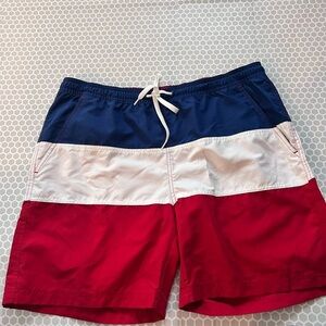Boca Classic Men's Red, White & Blue Colorblock Swim Board Shorts.    Size M